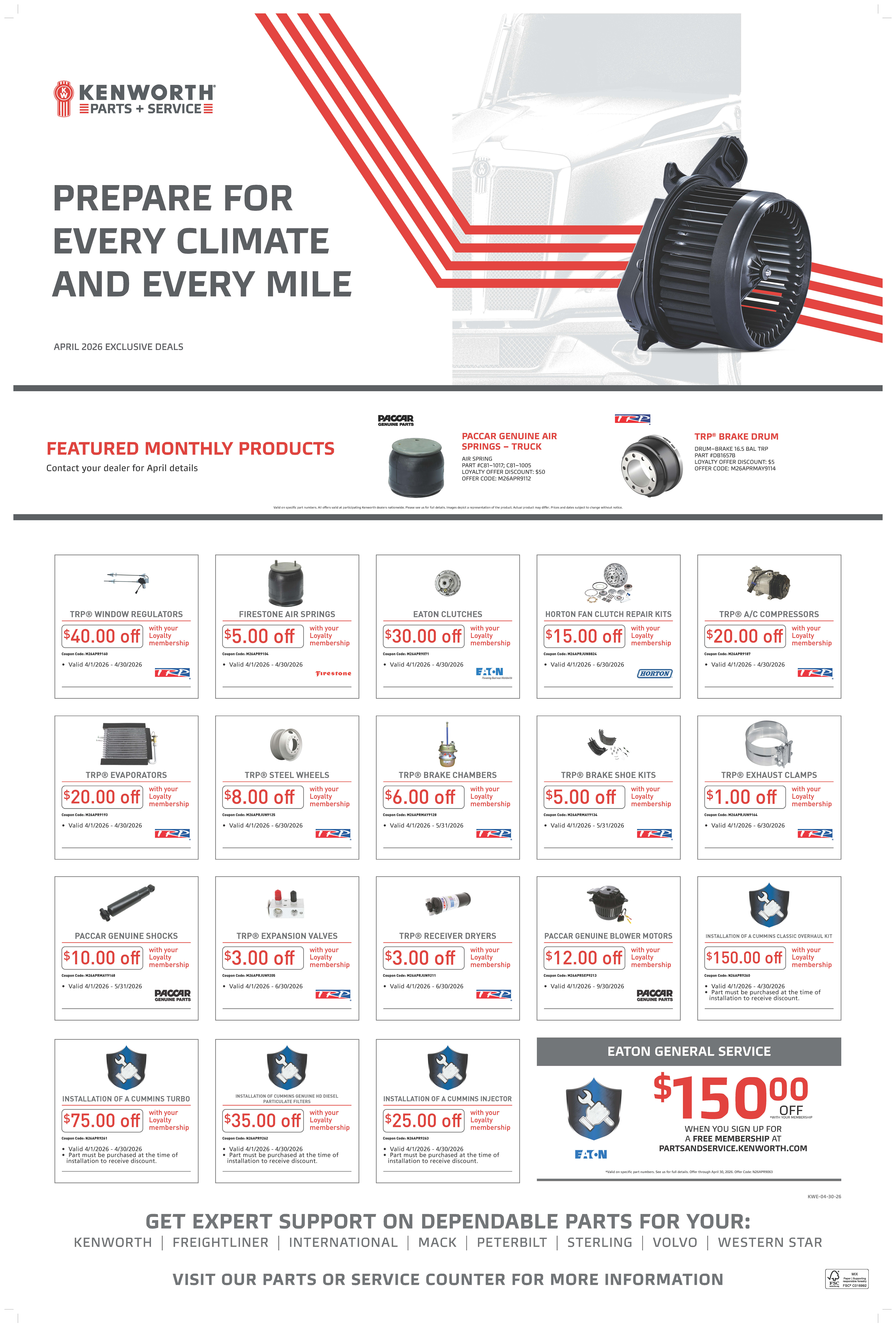 Kenworth April Part Specials Kenworth April Part Specials